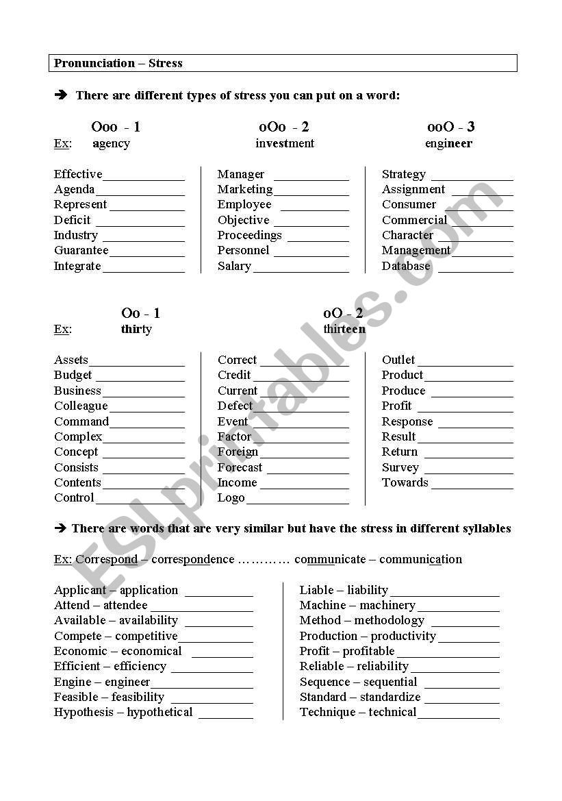 Pronunciation worksheet