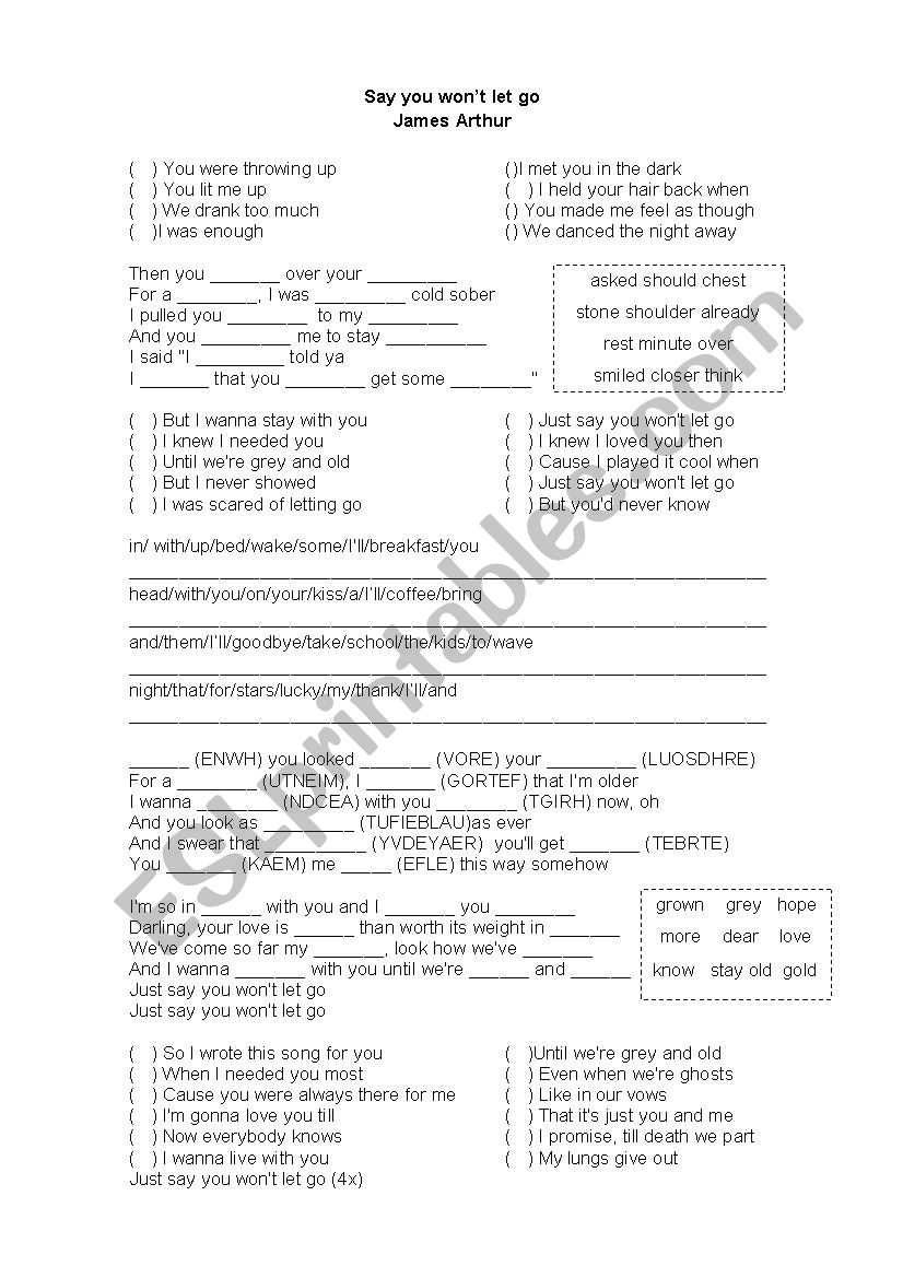 Song Activity - Say you wont let go - James Arthur