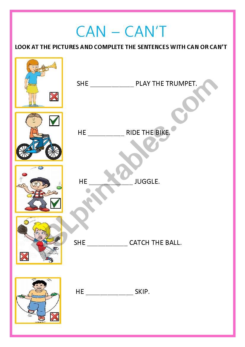 Complete the senteces with can or cant