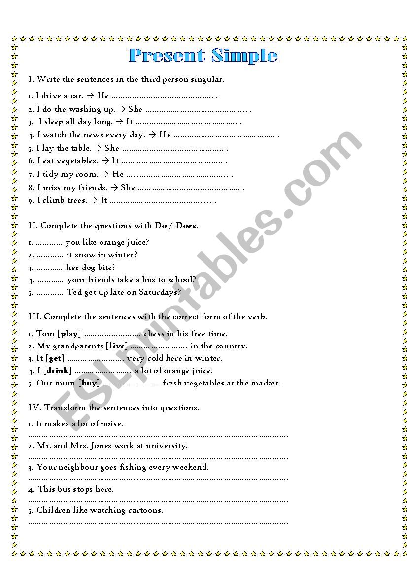 Present Simple - ESL worksheet by eveline10