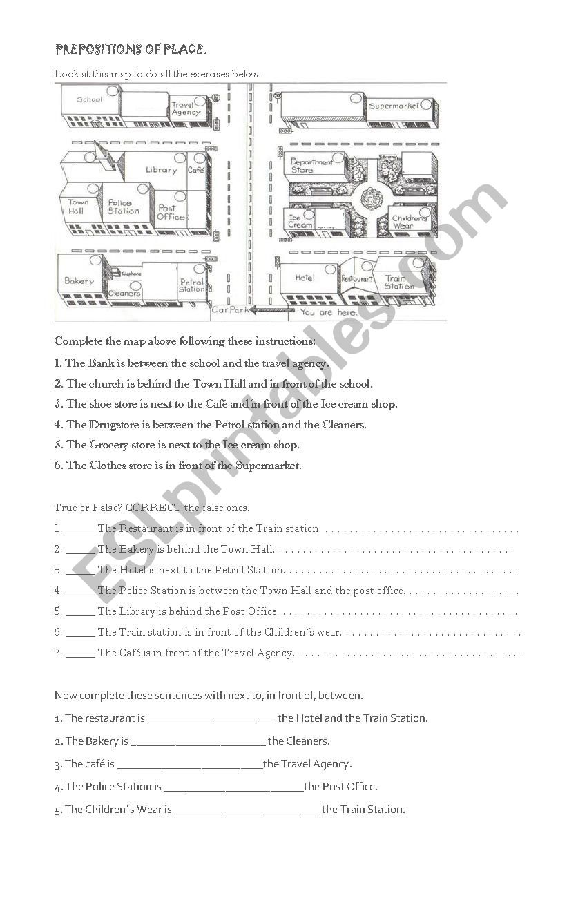 prepositions of place/map - ESL worksheet by carminia villanueva