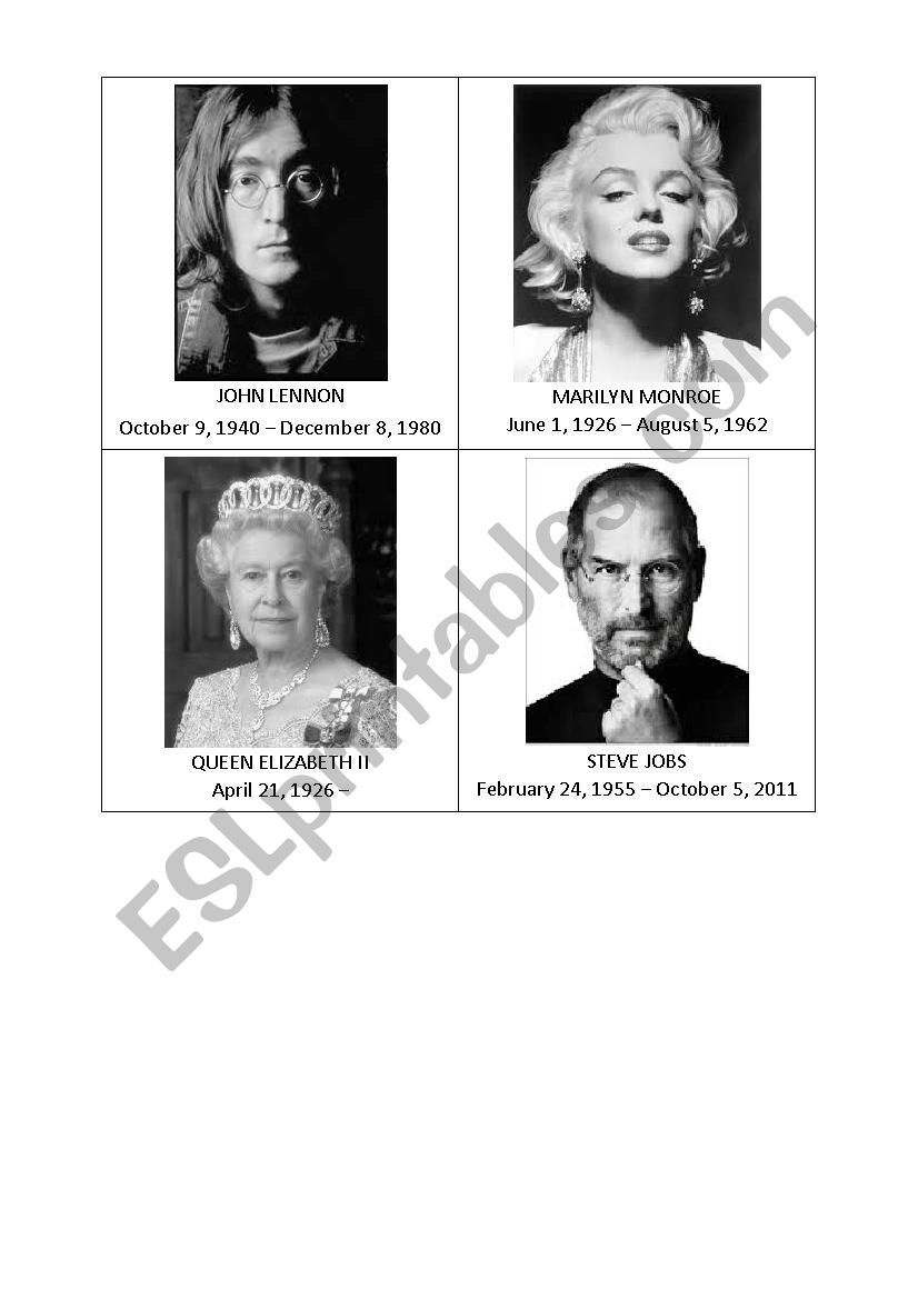 Famous people card worksheet