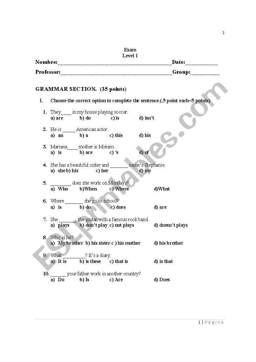 Basic Exam worksheet