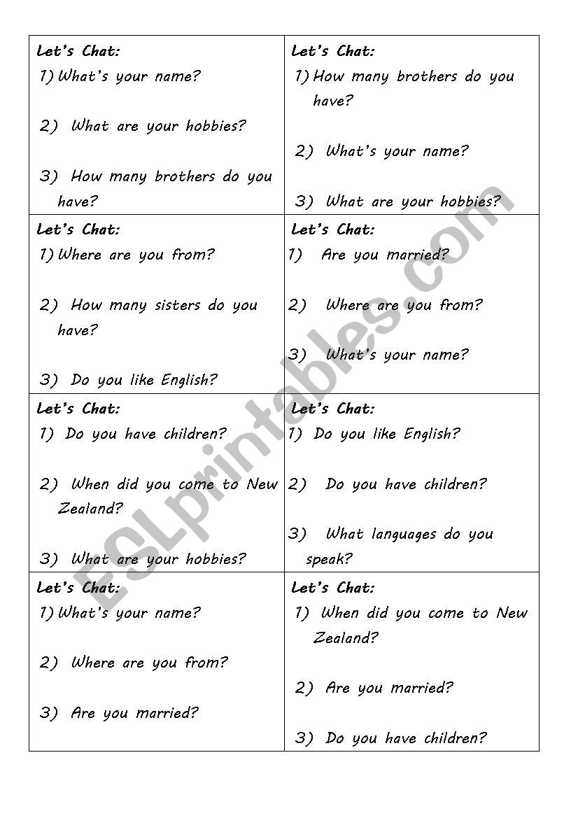 Let´s Chat - ESL worksheet by LochNess17