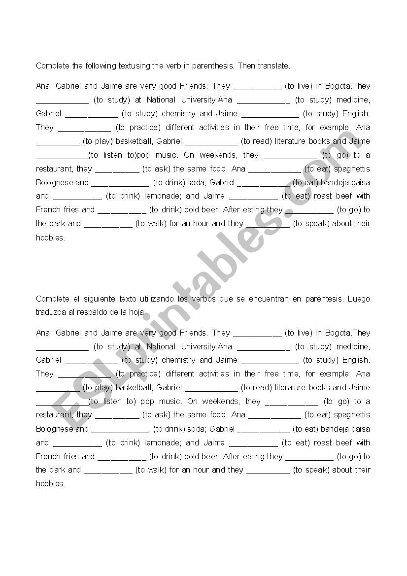 verbs worksheet