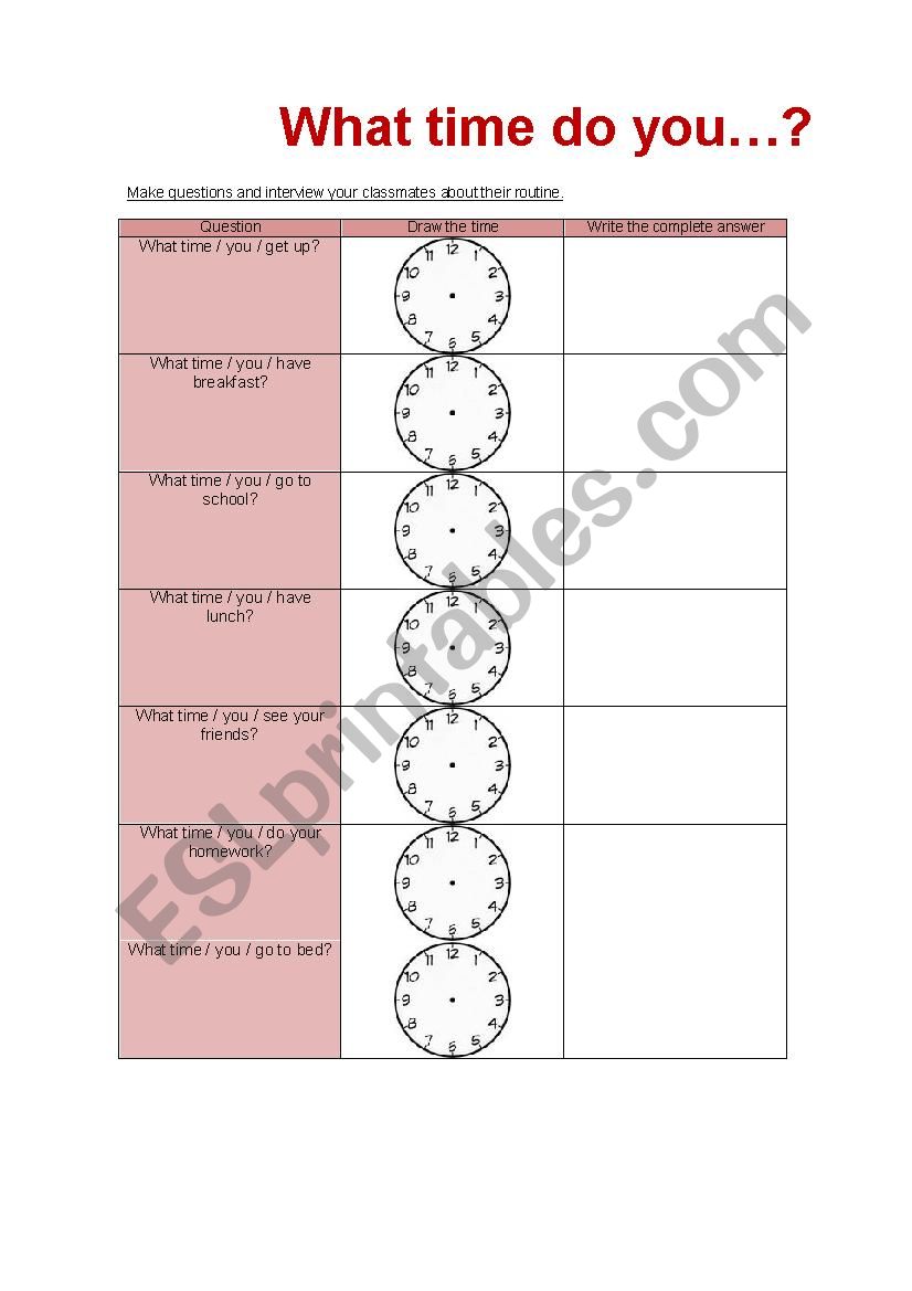 Telling the time worksheet