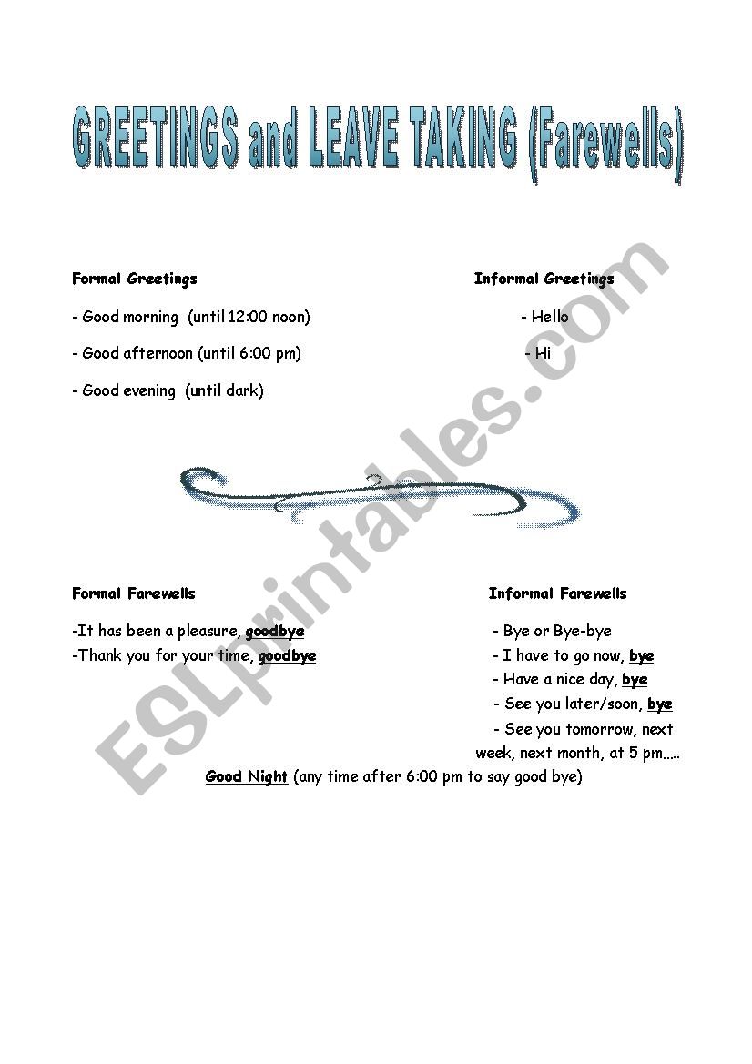 Greetings and Farewells worksheet