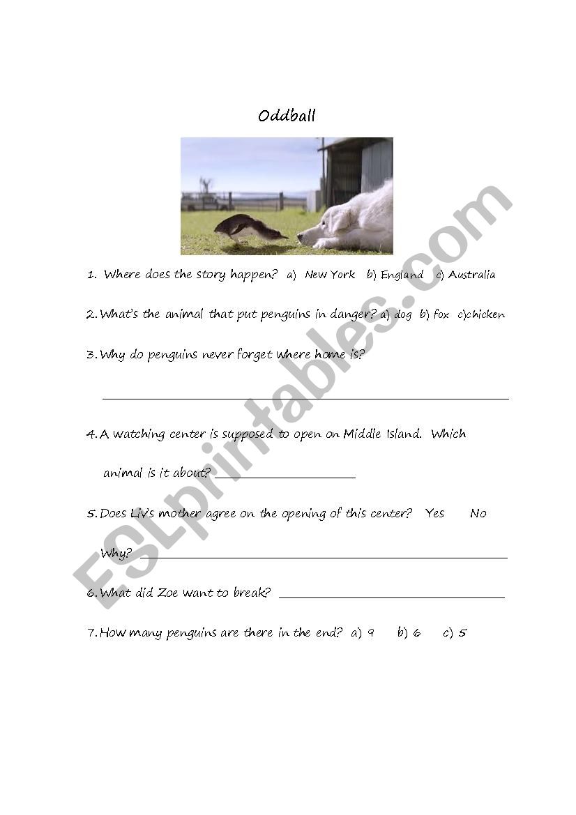 movie Oddball worksheet