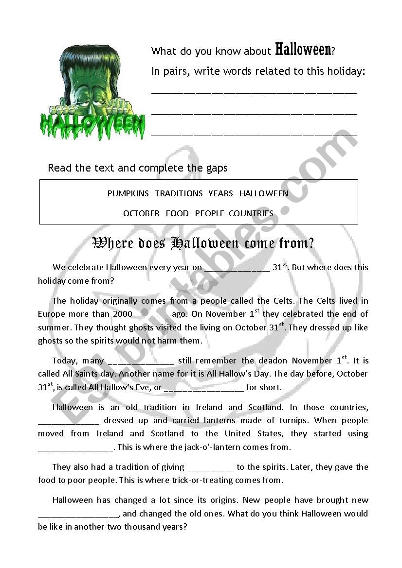 Halloween Reading Activity worksheet