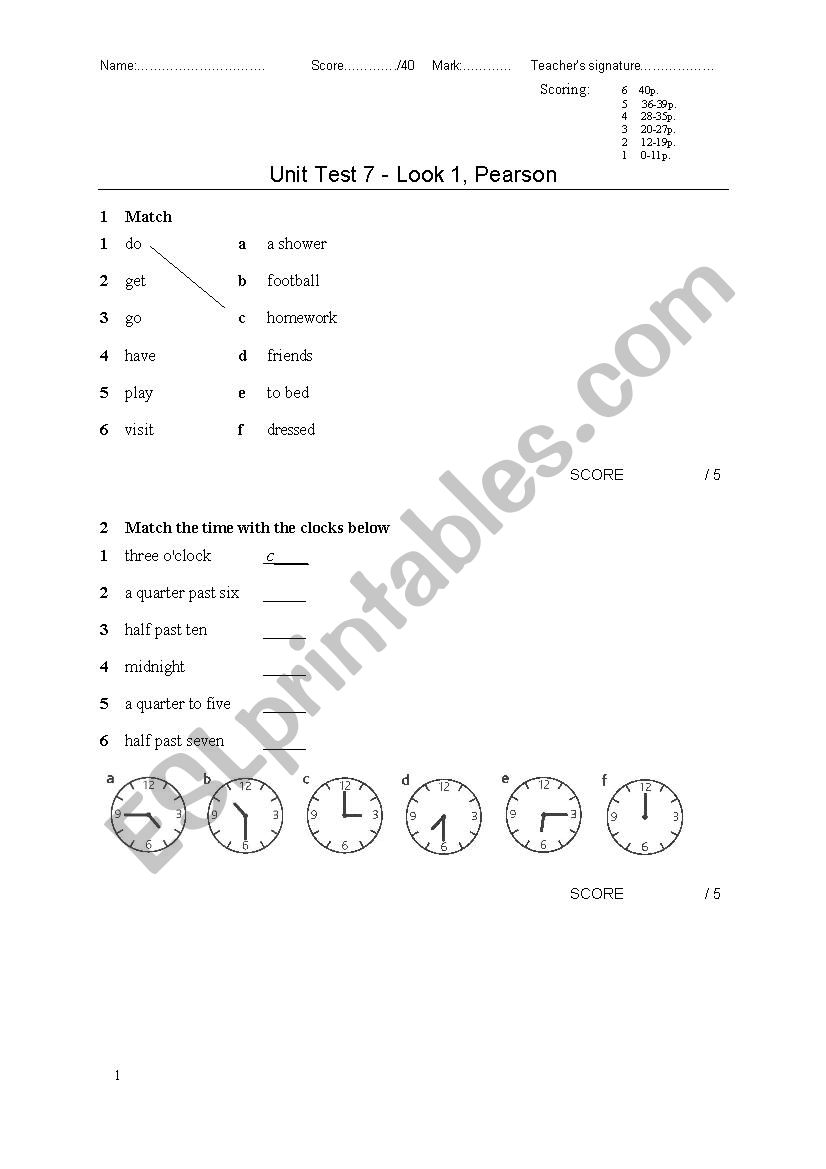 Test unit 7 Look 1 coursebook worksheet