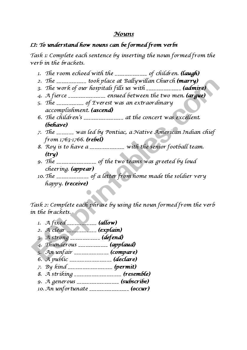 Nouns worksheet