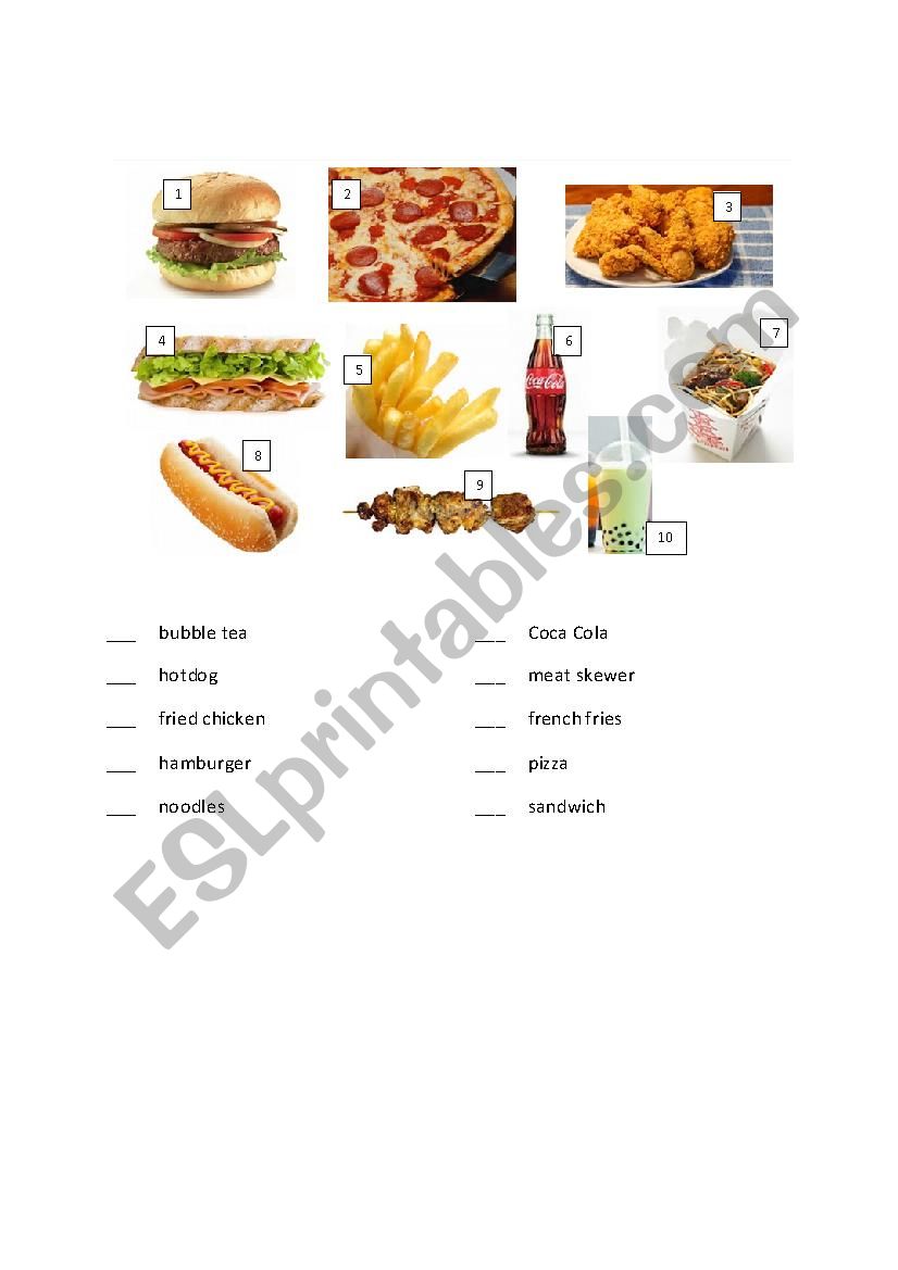 Fast Food worksheet