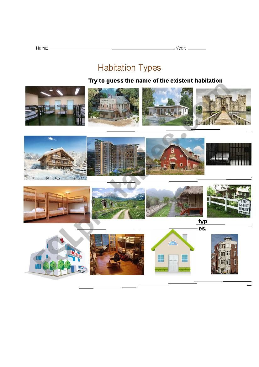 Habitation Types worksheet