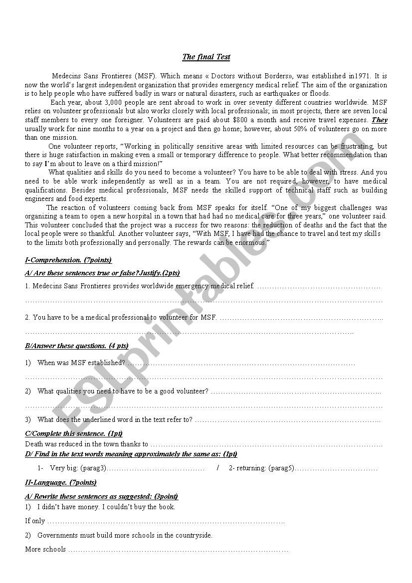 medecins sans frontiers worksheet