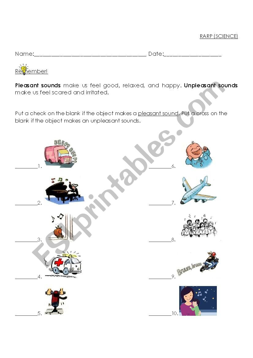 Pleasant And Unpleasant Sounds ESL Worksheet By Alynettegrafil