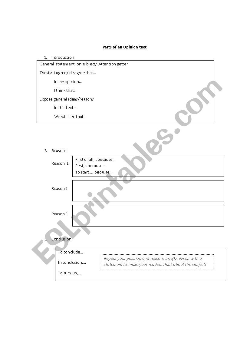 How to Write an Opinion Text worksheet