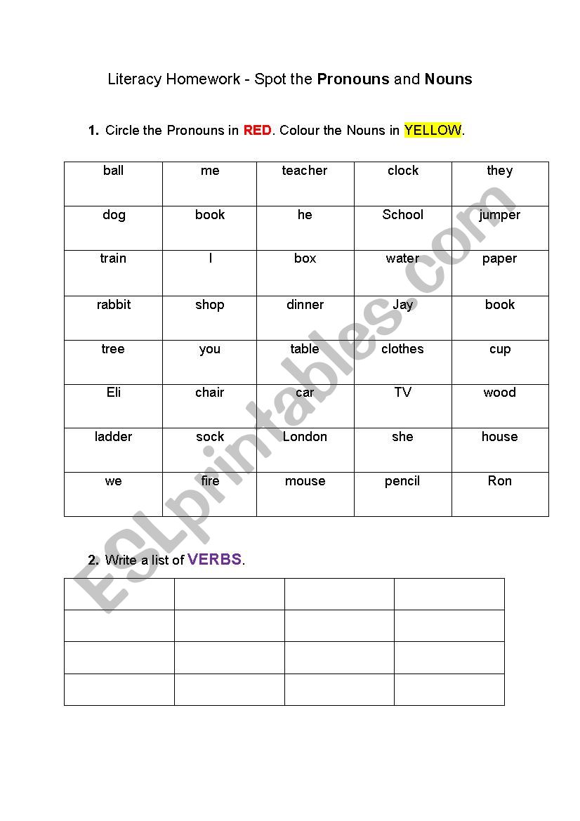 Spot the pronouns worksheet