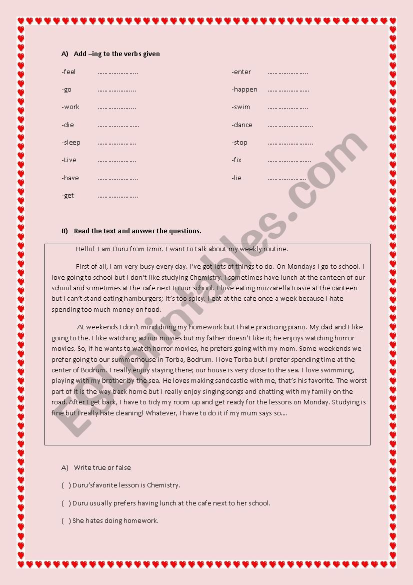 Gerunds Love Like Can´t Stand etc. - ESL worksheet by ezgikep