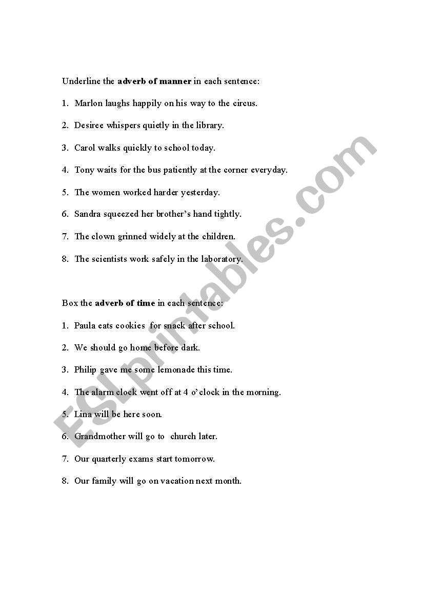 Adverb Of Time Adverb Of Manner And Abverb Of Place ESL Worksheet By 