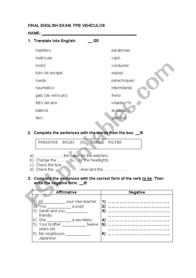 basic stuff worksheet