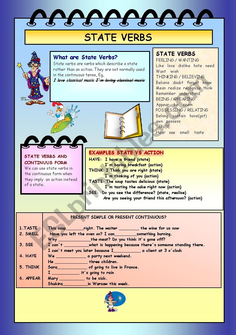 State Verbs Or Action Verbs Verb Worksheets Action Verbs English My 