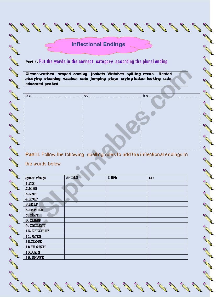 Inflectional Endings worksheet