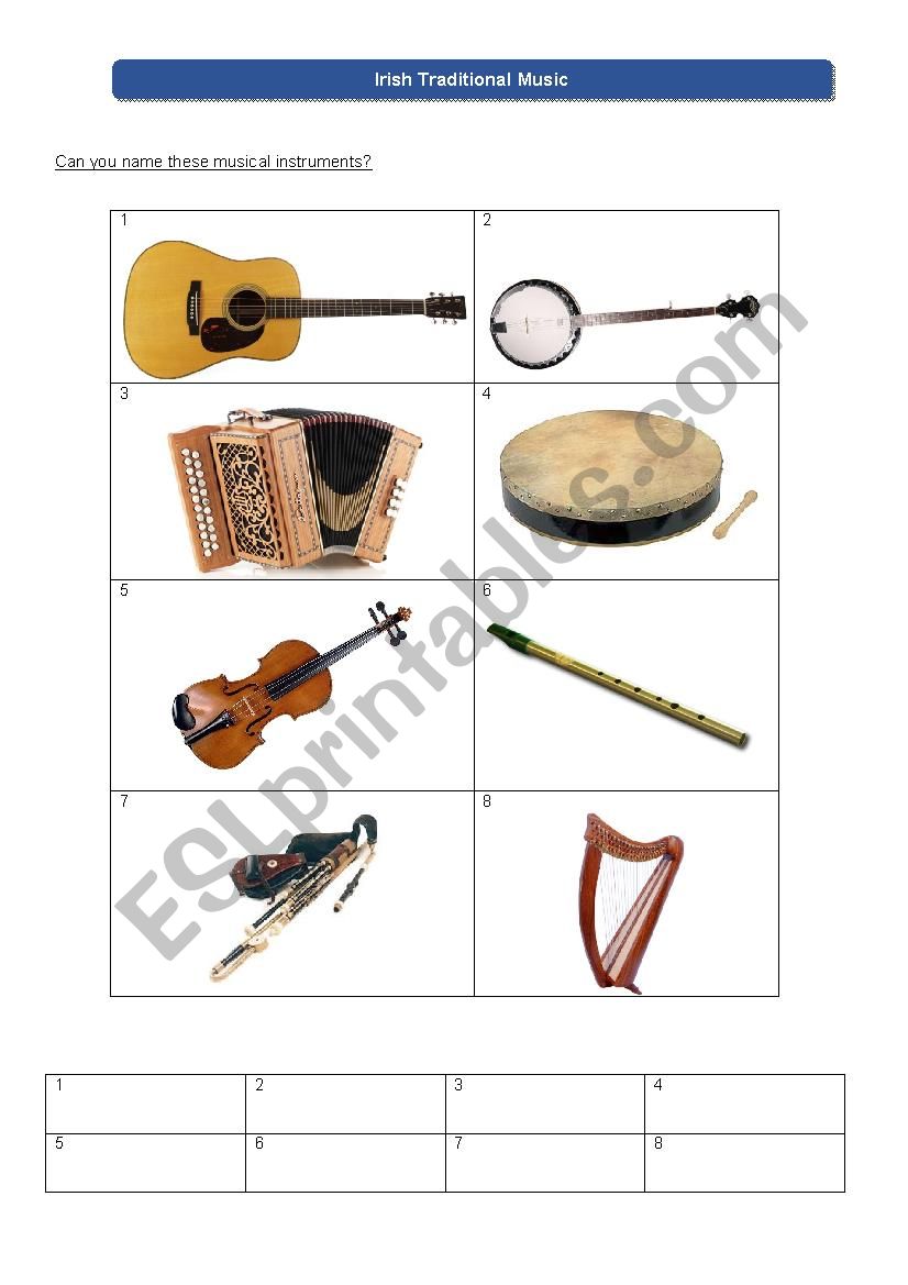 musical instrument  worksheet