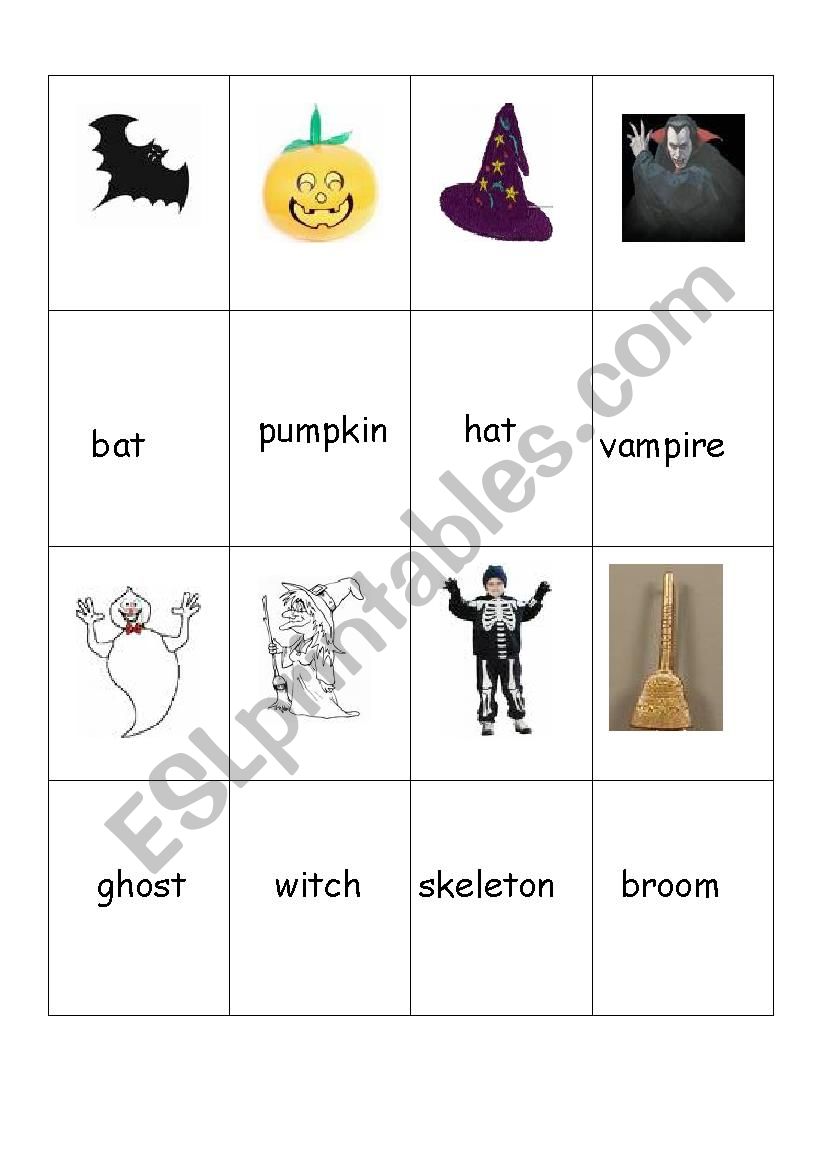 Pelmonism cards for Halloween worksheet