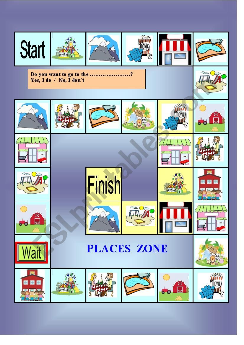 Places board game worksheet