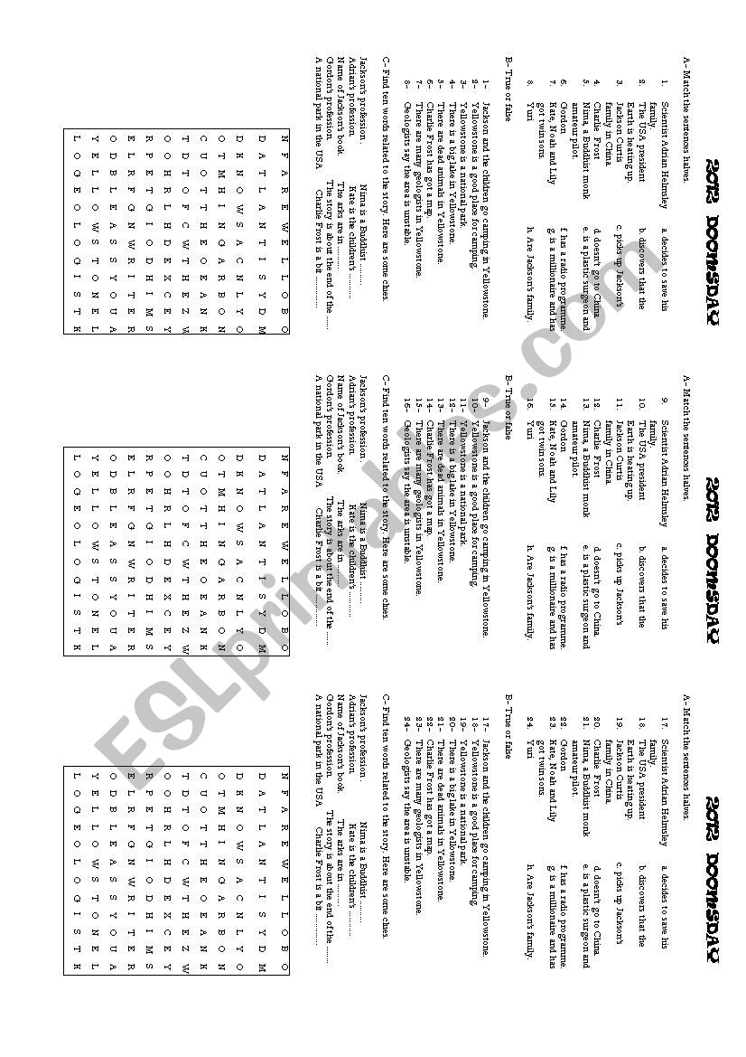 Movie worksheet: 2012 Doomsday