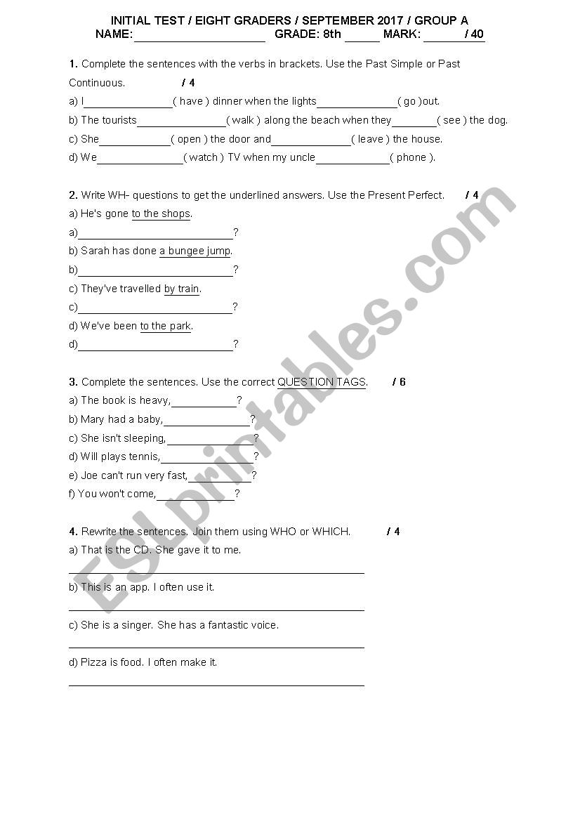 Initial test 3 worksheet