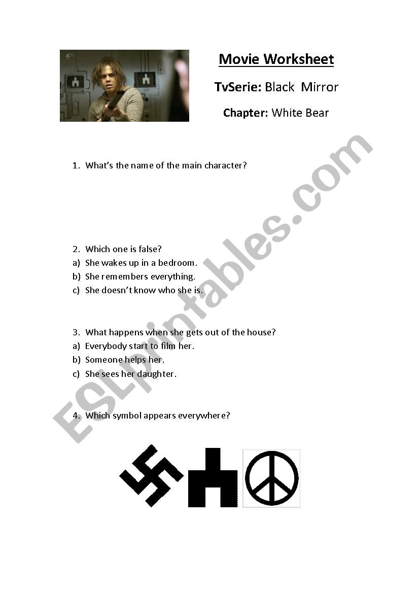 Movie Worksheet - White Bear (Black Mirror)