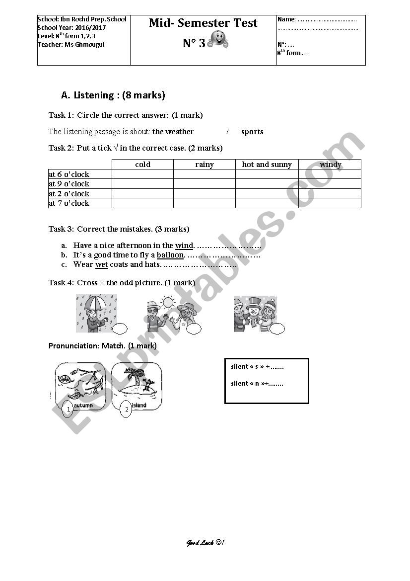 8th form test worksheet