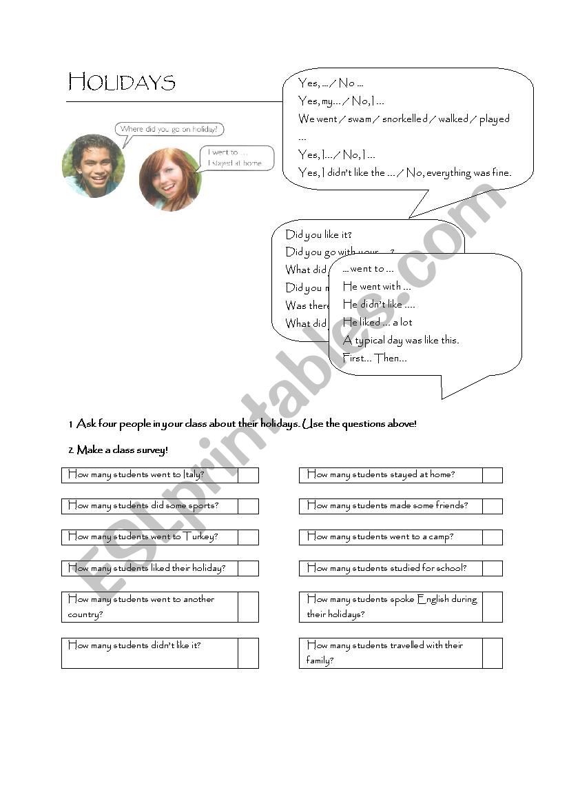 Holidays worksheet