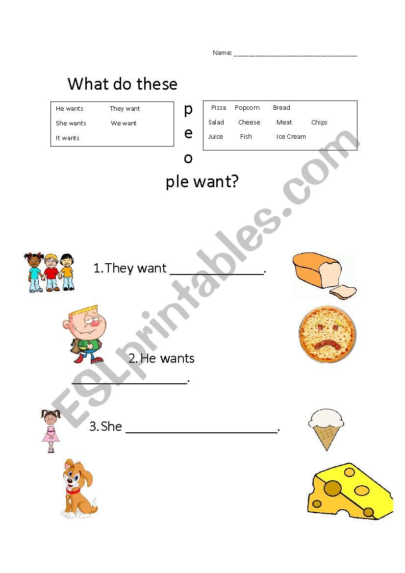 Wants and Pronouns worksheet