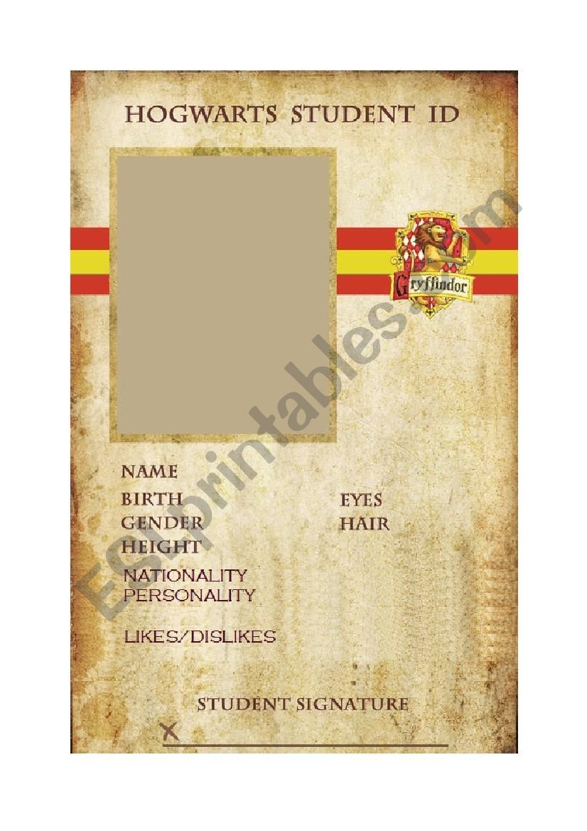 Harry Potter - Gryffindor student card