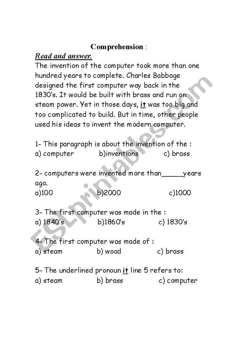read and answer worksheet