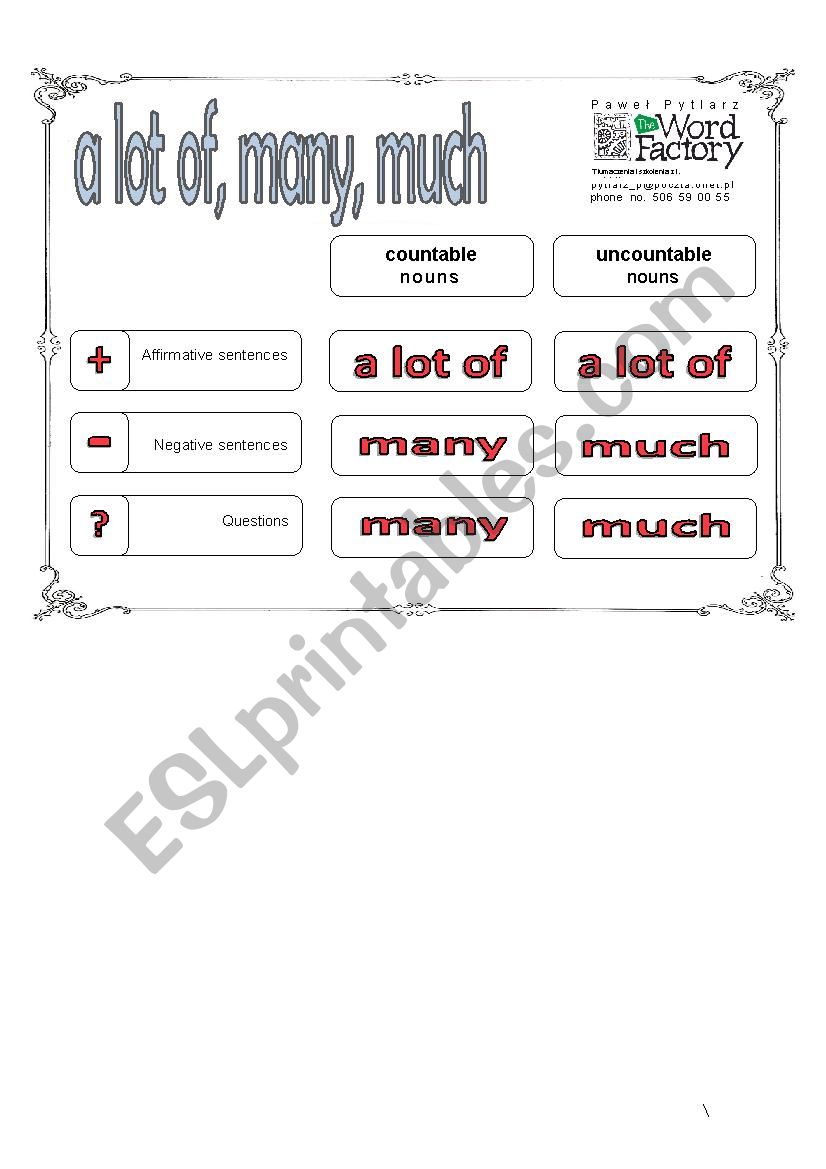 Quantifiers - chart worksheet