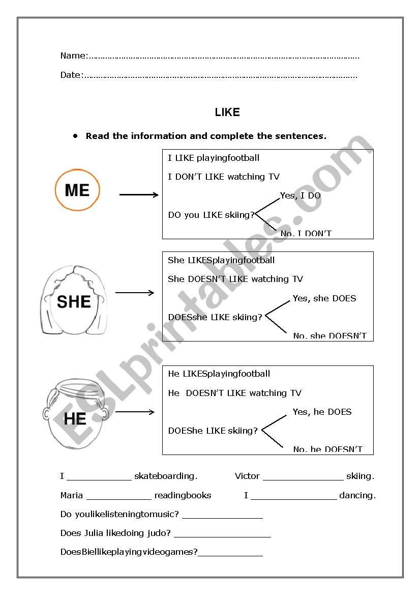 like/likes worksheet