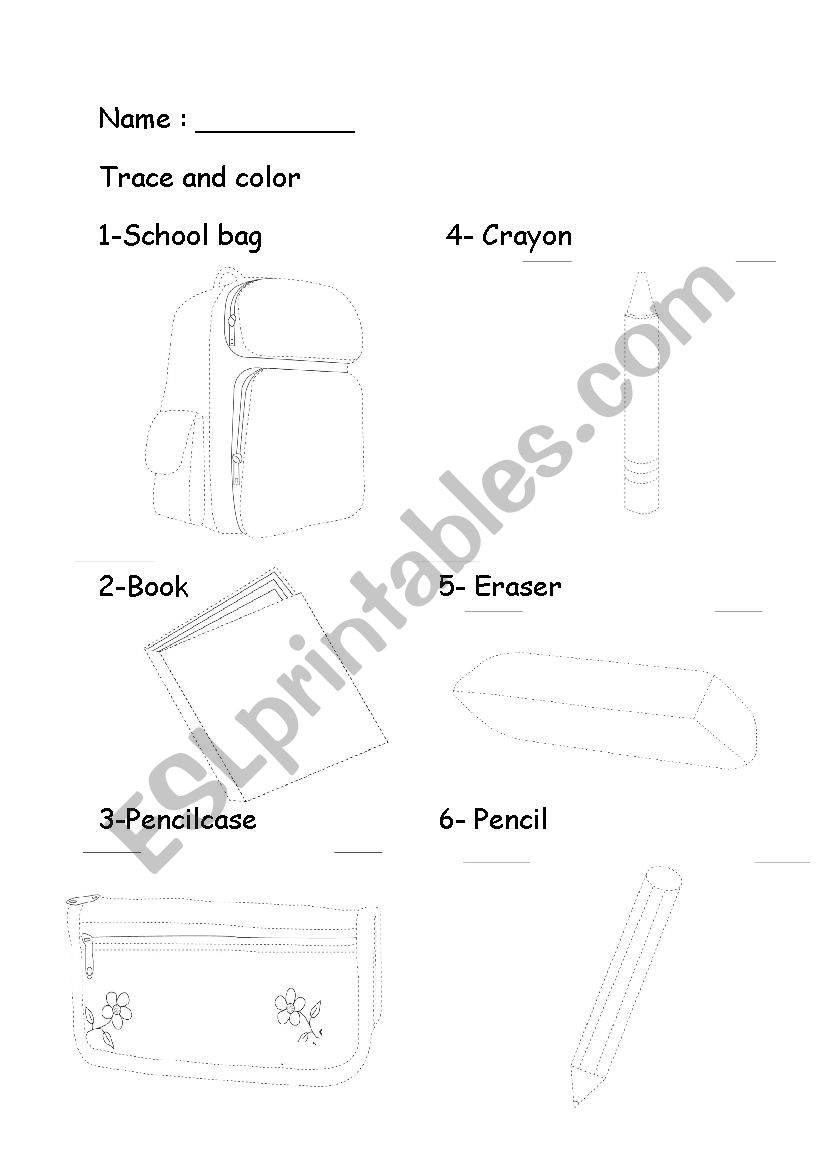 clasroom objects trace and color 