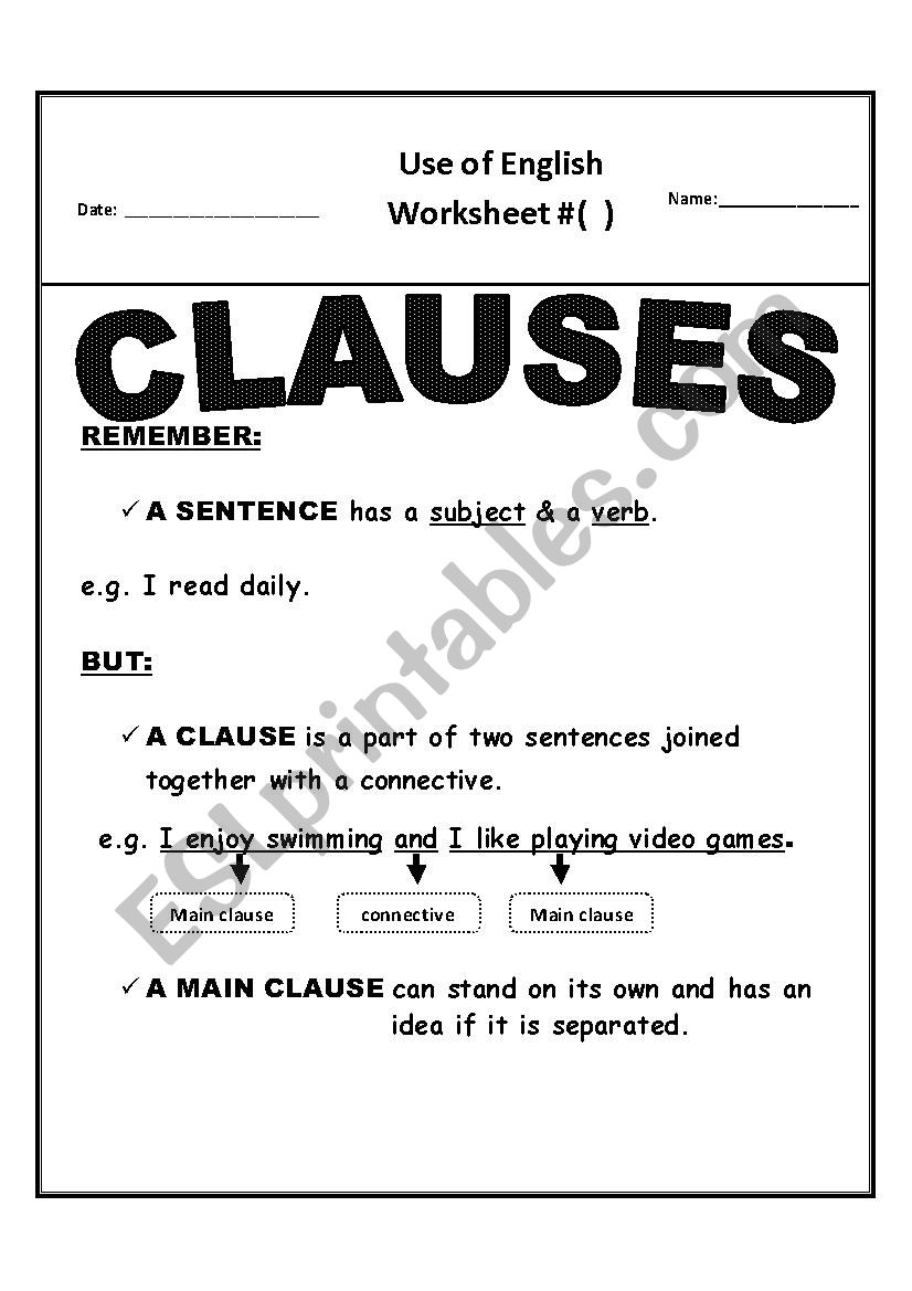 Subordinate Clauses worksheet