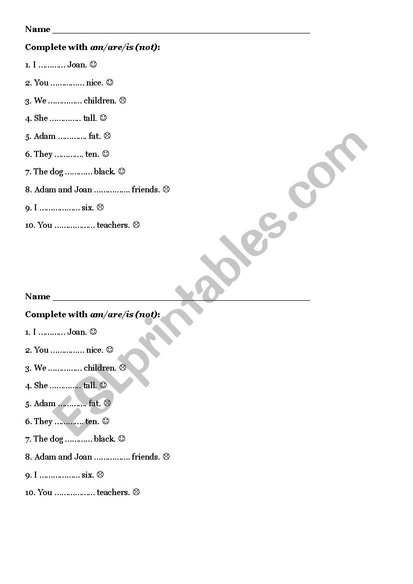 Verb to be - short exercise worksheet
