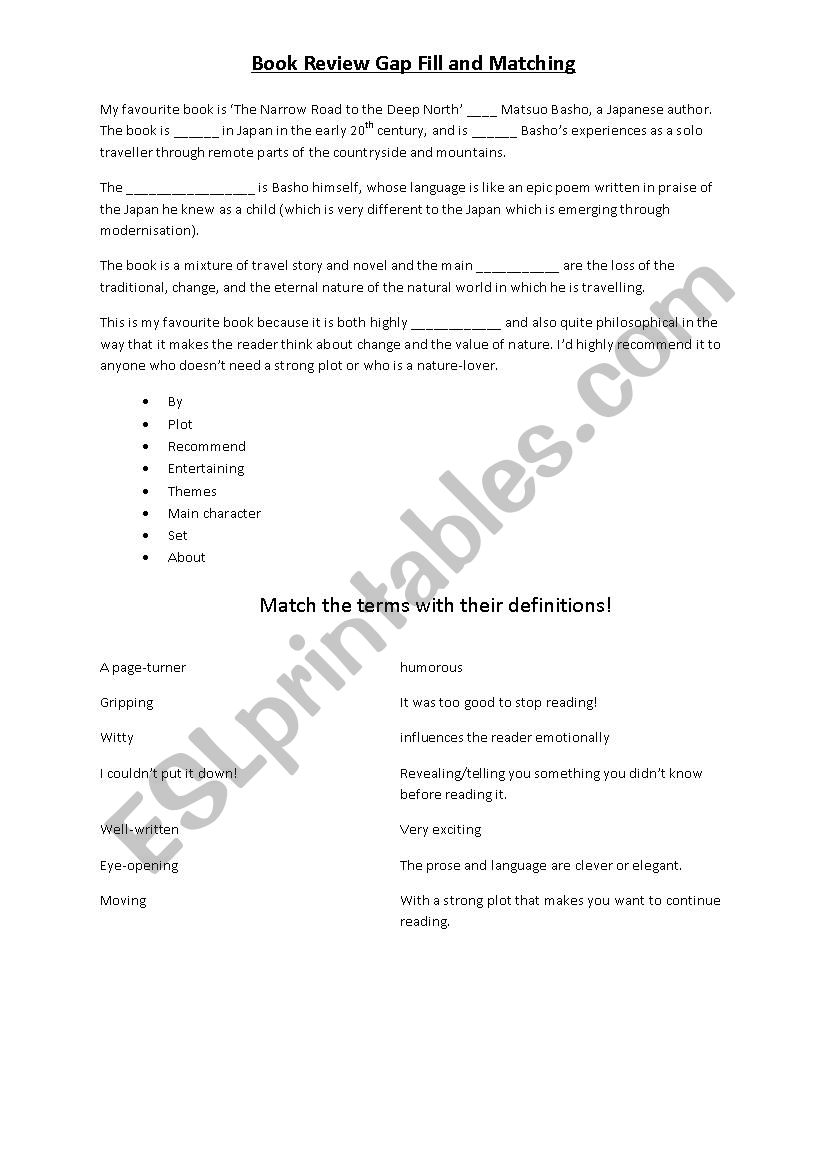 Book Review worksheet