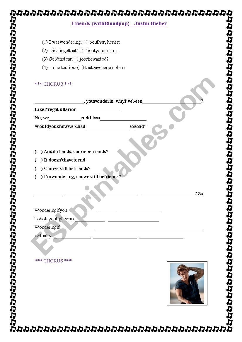 Friends, by Justin Bieber worksheet