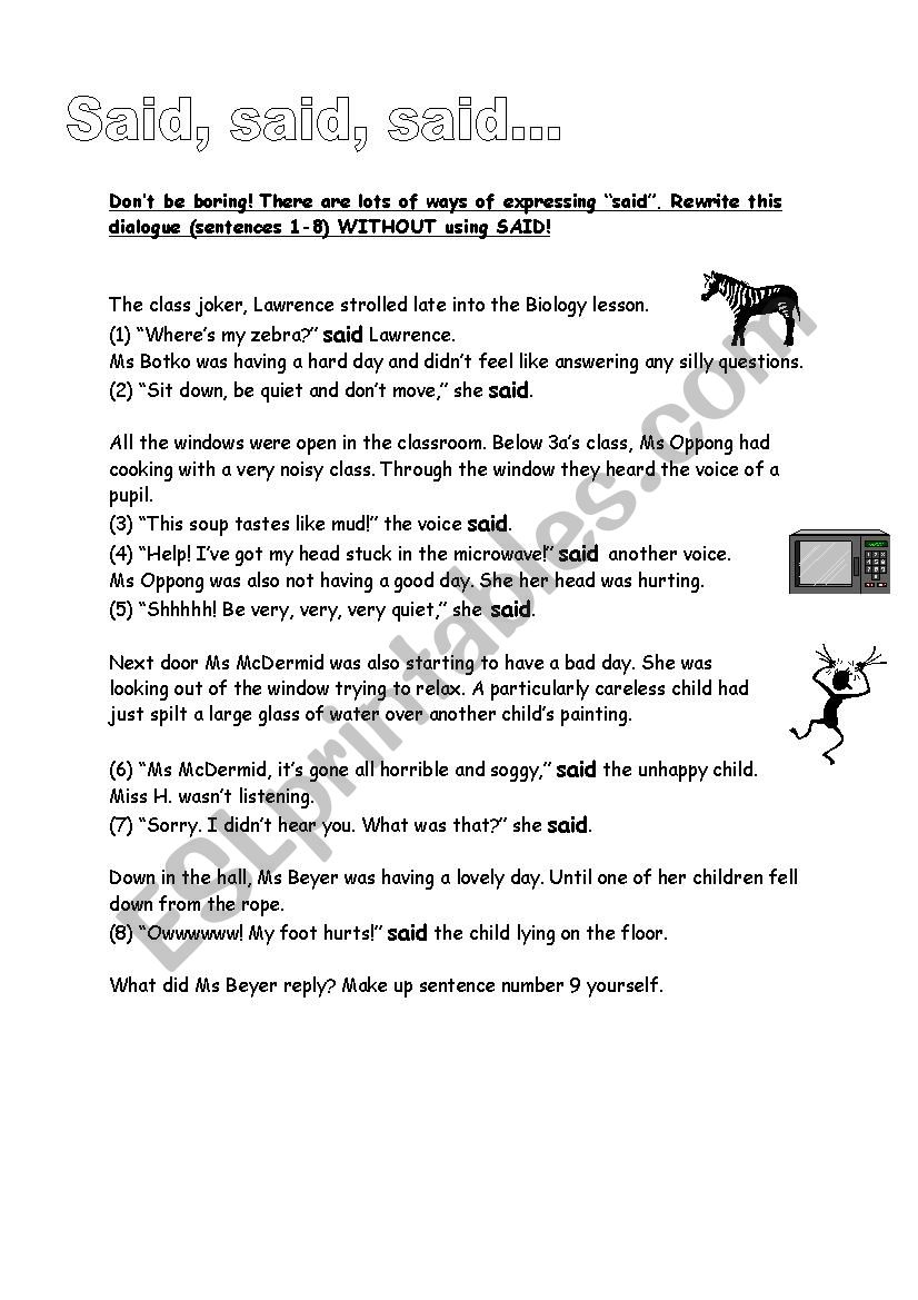 Said Replacememts ESL Worksheet By Englishreader