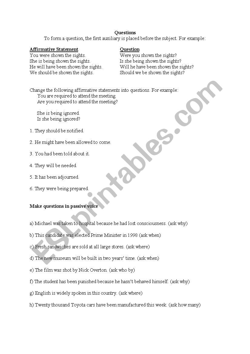 Passive voice - questions worksheet