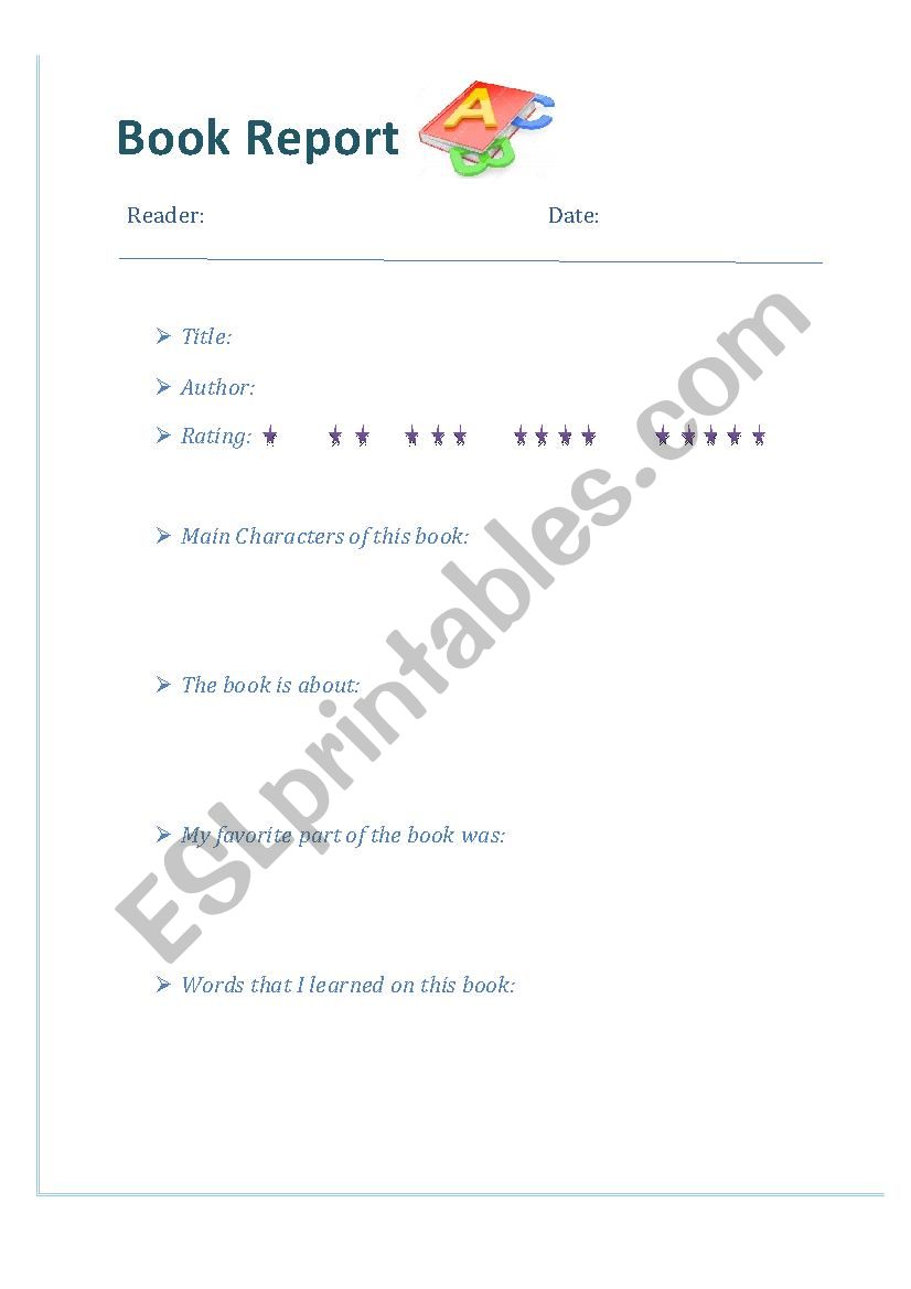 Book Report worksheet