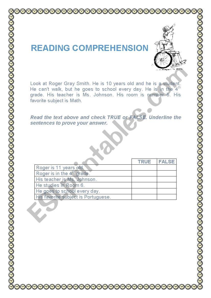 READING COMPREHENSION - ESL worksheet by Patty Manning