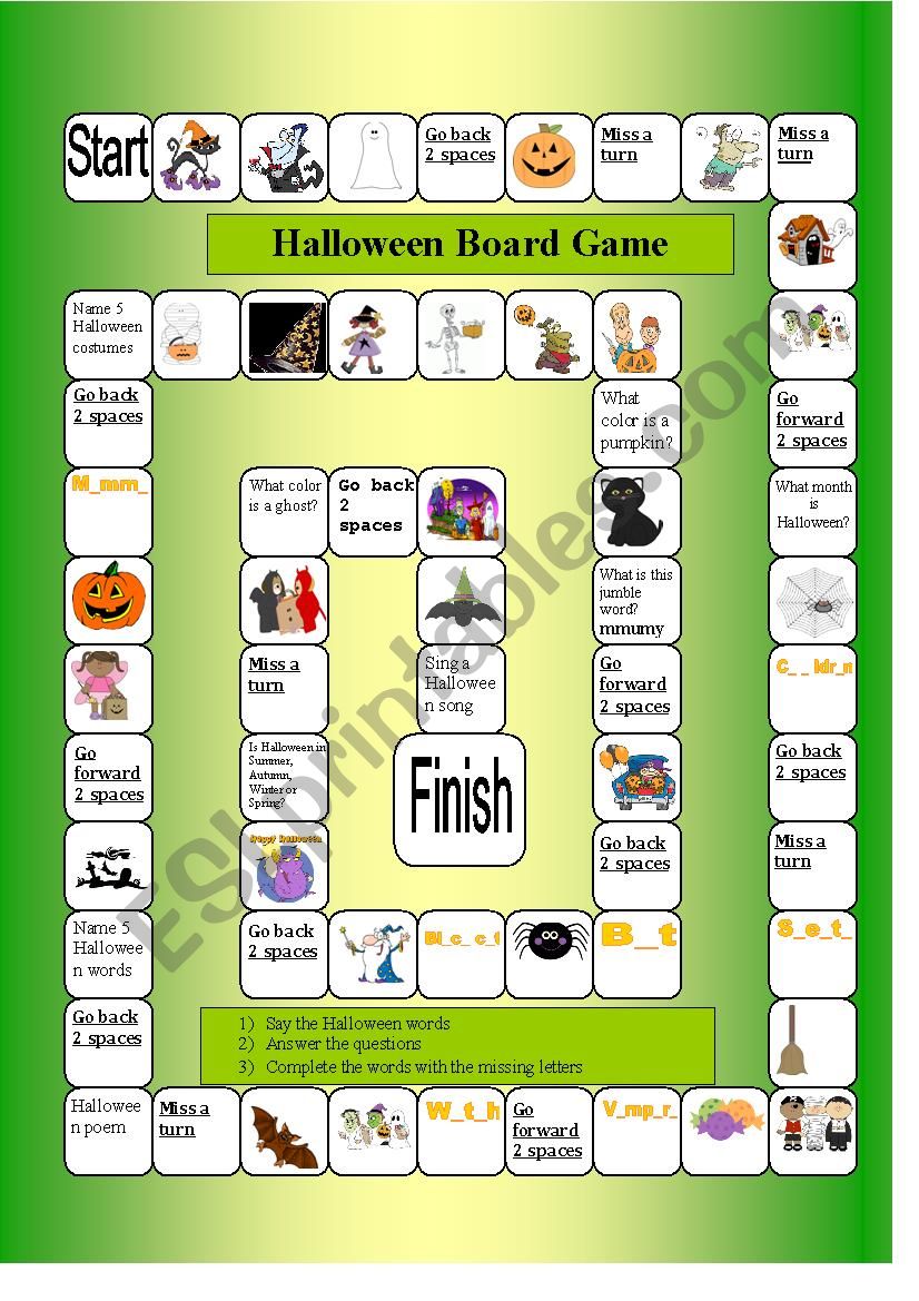 Halloween board game - ESL worksheet by Kucheryavaya