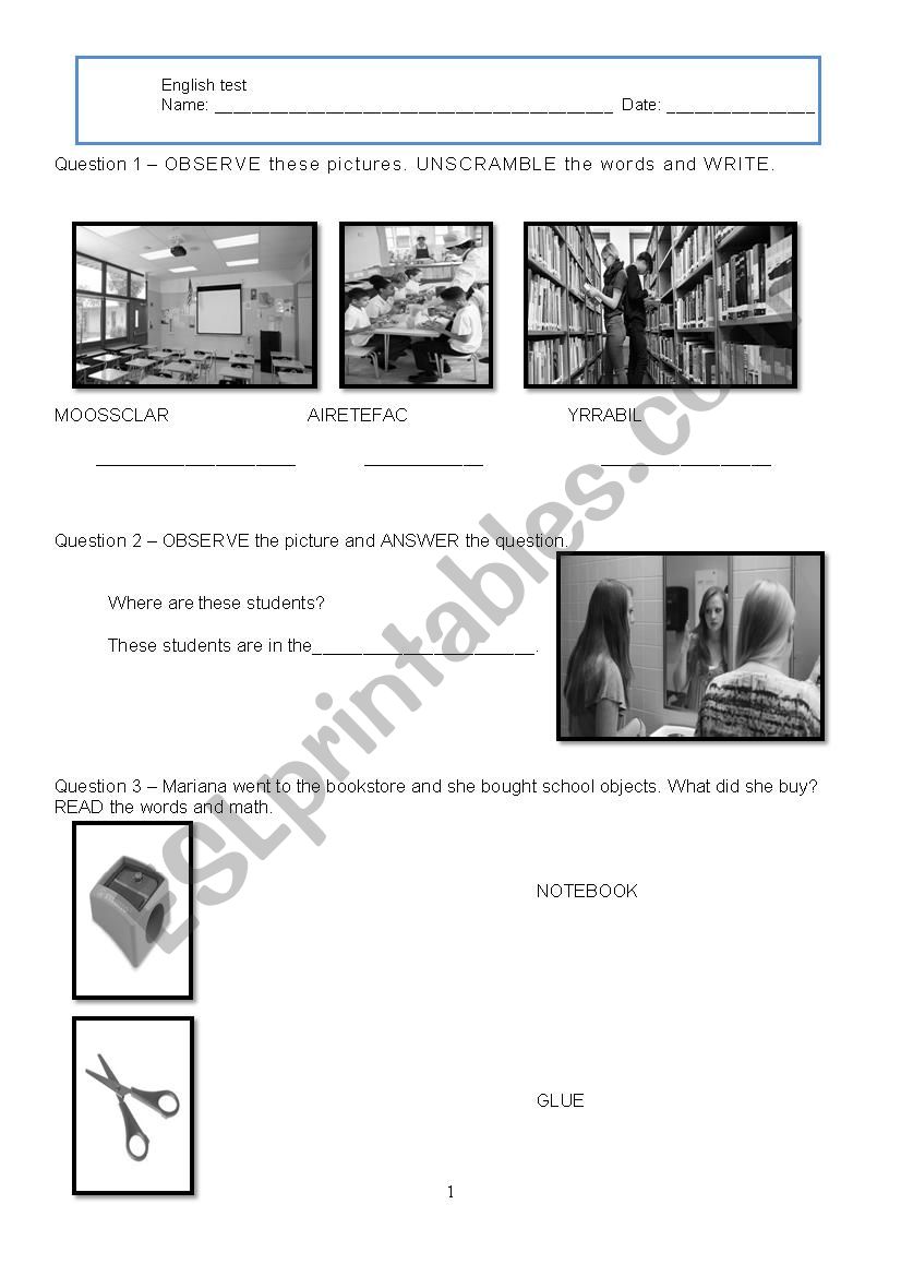 Test - 2 Grade worksheet